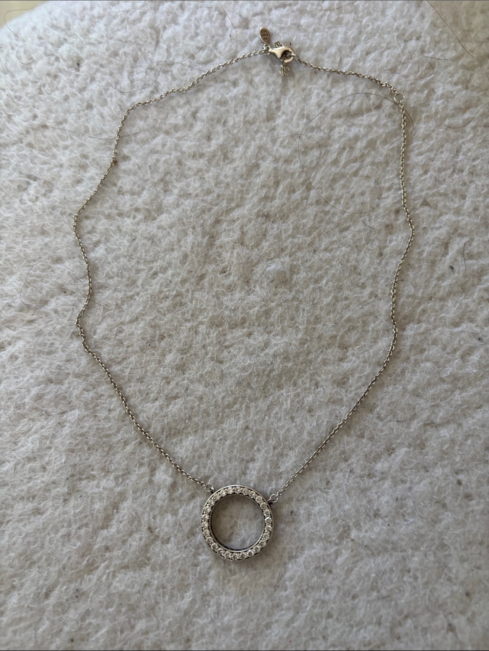 Pandora Silver Circle Pendant Necklace with Clear Stones